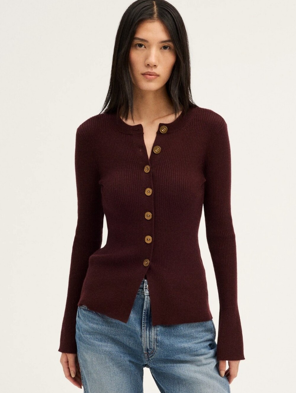Merino Wool Madewell Longline Jacket Sweater Cardigan XL Brown Smoked Claret